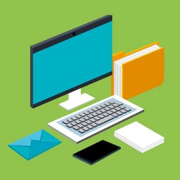 Computer mobile phone mail file folder documents work elements 스톡 일러스트