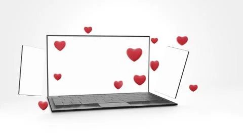 Computer mobile phone online dating flirt online 3d-illustration Stock Illustration