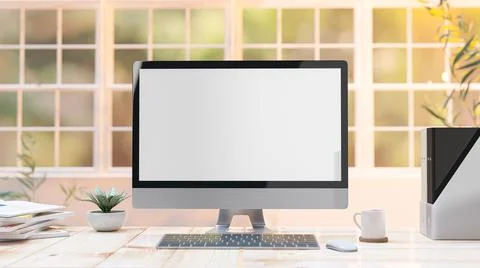 Computer Mock-Up Empty screen on the desk front window. Stock Illustration