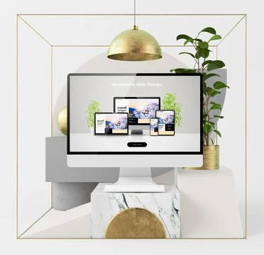 Computer mock up on surreal stage Stock Illustration