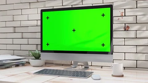 Computer MockUp on work desk in office Designed in minimal.  Stock Footage 199736976