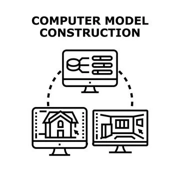Computer model construction creating digital design project Illustrazione stock