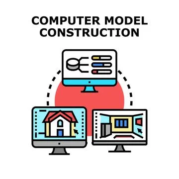 Computer model construction creating digital design project Stock Illustration
