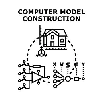Computer model construction developing structural building simulation Illustrazione stock