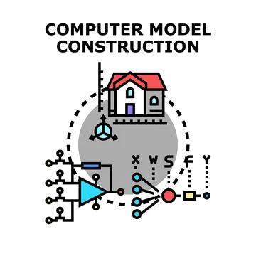 Computer model construction developing structural building simulation Illustrazione stock