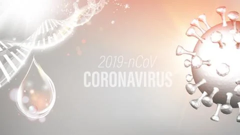 Computer model of Coronavirus in futuristic rays inside human DNA genome over Stock Illustration