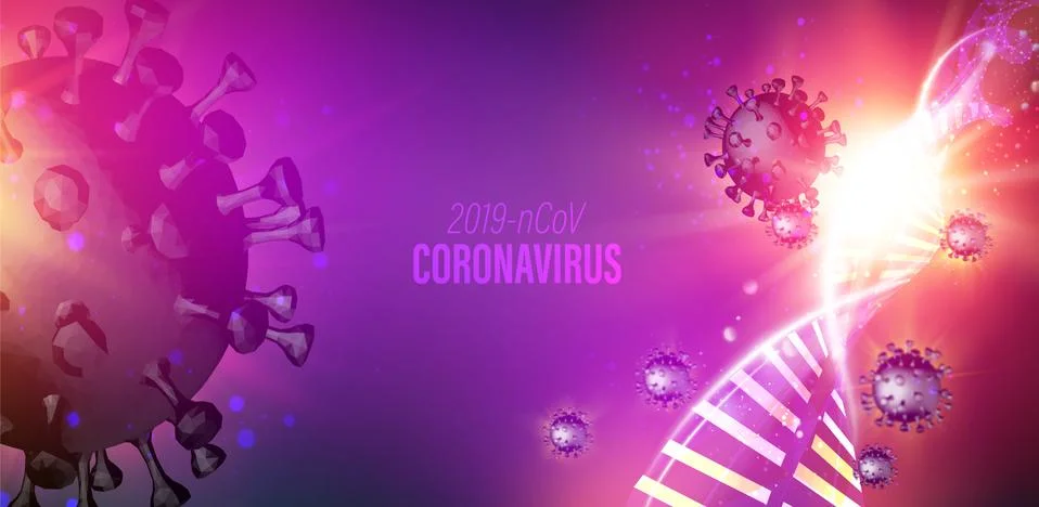 Computer model of Coronavirus in futuristic rays inside human DNA genome over Stockillustratie