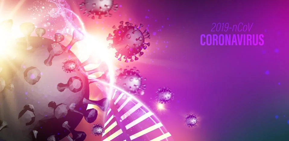 Computer model of Coronavirus in futuristic red rays over dark background and 스톡 일러스트