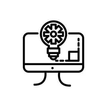 Computer modeling bulb creativity architecture icon line style 스톡 일러스트