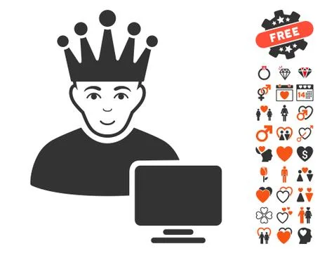 Computer Moderator Icon with Dating Bonus Stock Illustration