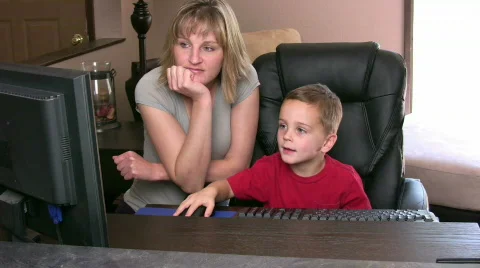 Computer Mom Boy Stock Footage 522149