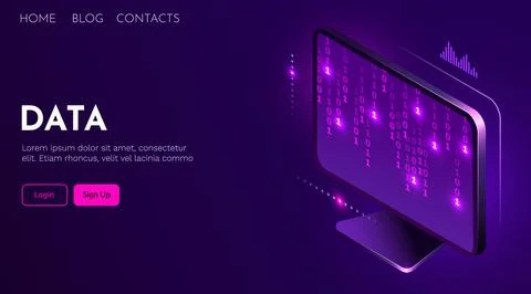 Computer monitor with binary data. Development or cyber security concept. Stock Illustration