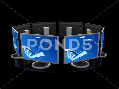 Computer monitor on black background Stock Illustration
