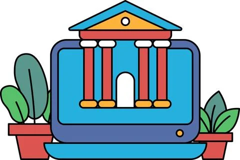 A computer monitor with a building on it Ilustración de archivo