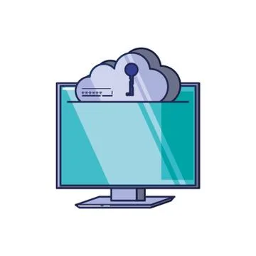 Computer monitor with cloud computing and key Illustrazione stock