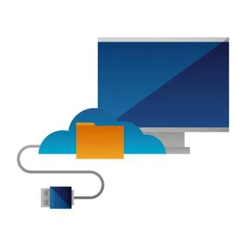 Computer monitor cloud computing folder cable 스톡 일러스트