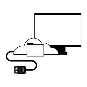 Computer monitor cloud computing folder cable 스톡 일러스트