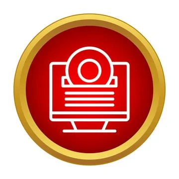 Computer monitor with disk for software installation icon Stock Illustration