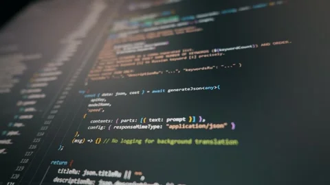 Computer Monitor Displaying AI Code Scrolling With Dark Mode Interface Stock Footage 328654570