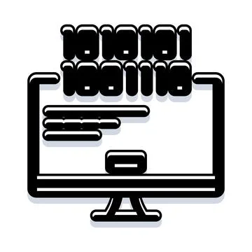 Computer monitor displaying binary code and text data 库存插图