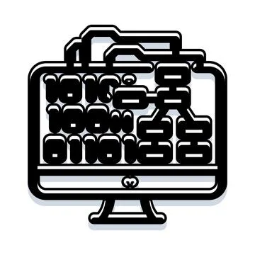 Computer monitor displaying binary code and data structure 库存插图