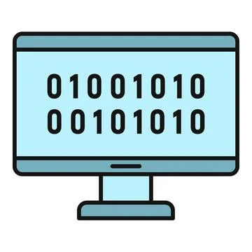 Computer monitor displaying binary code, data programming Illustrazione stock
