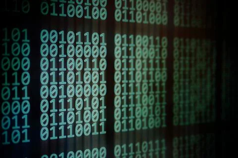 Computer monitor displaying binary code. block of data on computer led panel Stock Photos