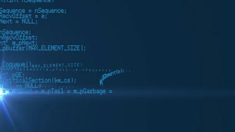 Computer monitor displaying C++ code in IDE window, featuring bright lens flare Stock Footage 307884120
