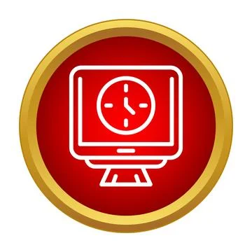 Computer monitor displaying clock time icon symbol Illustrazione stock