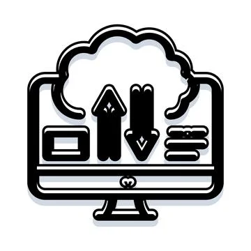 Computer monitor displaying cloud computing data transfer icon 스톡 일러스트