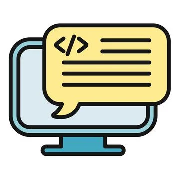 Computer monitor displaying code in speech bubble icon イラスト素材