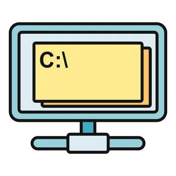 Computer monitor displaying command line folder c Stock Illustration