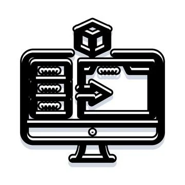 Computer monitor displaying data processing and cloud computing イラスト素材