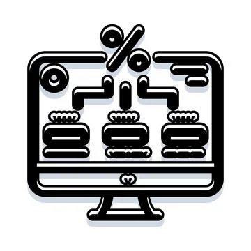 Computer monitor displaying data processing and percentage symbol Stock Illustration