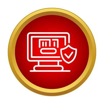 Computer monitor displaying data with security shield icon イラスト素材