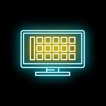 Computer monitor displaying data streaming in neon light 库存插图