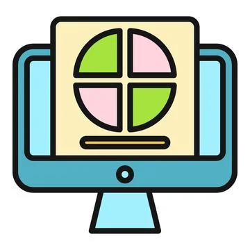Computer monitor displaying data visualization chart and online survey イラスト素材