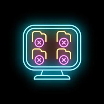 Computer monitor displaying error folder neon sign 库存插图