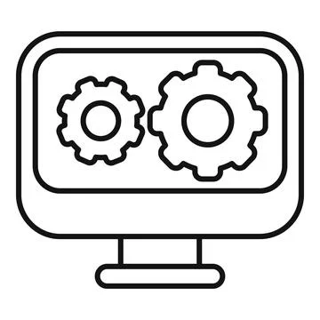 Computer monitor displaying gears programming system settings 스톡 일러스트