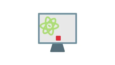 A computer monitor displaying a graph alongside an illustration of an atom. Stock Footage 334021144