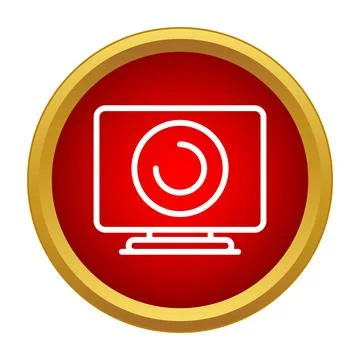Computer monitor displaying loading circle icon on red background Stockillustratie