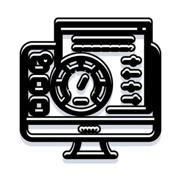 Computer monitor displaying performance optimization speed dashboard Illustrazione stock