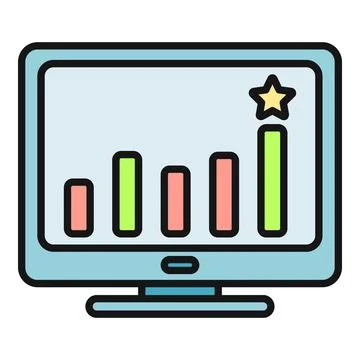 Computer monitor displaying performance star bar chart analysis Stock Illustration