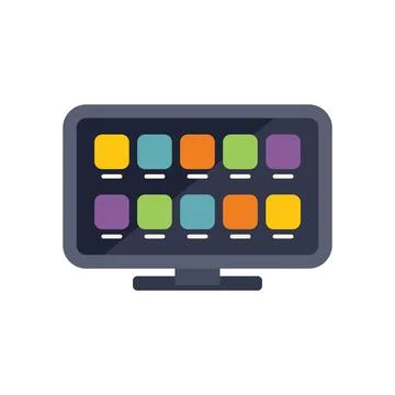 Computer monitor displaying program menu with colorful icons Stock Illustration