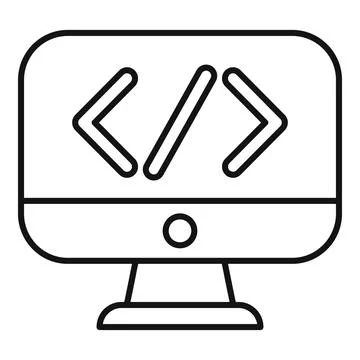 Computer monitor displaying programming code tags icon Illustrazione stock