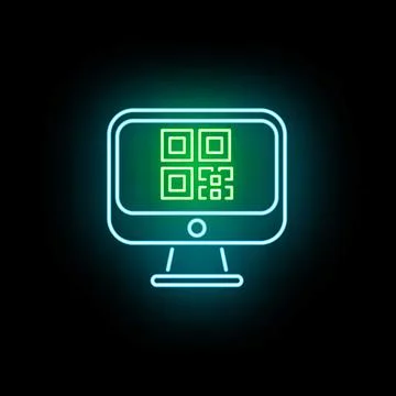 Computer monitor displaying qr code in neon glow Stockillustratie