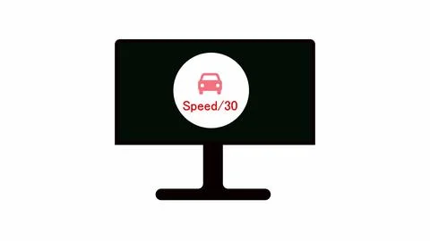 Computer monitor displaying a red triangular warning sign with a bus symbol.. Stock Illustration