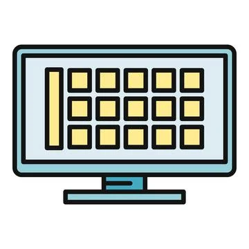 Computer monitor displaying spreadsheet data grid Illustrazione stock