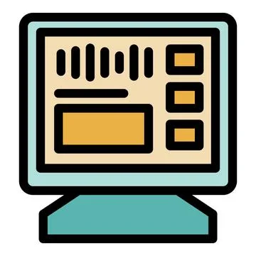 Computer monitor displaying statistical data and information with charts 스톡 일러스트