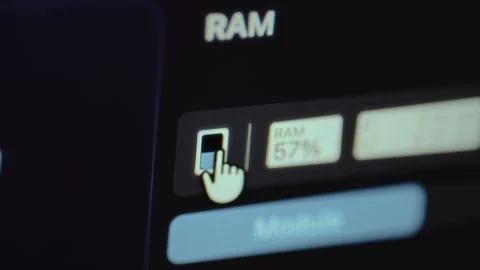 Computer monitor displaying system memory data, RAM usage percentage Stock Footage 327912372